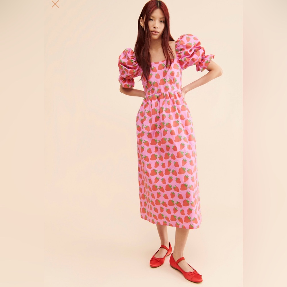 Megan Crosby Sophie Strawberry Midi Dress. Organic cotton. Size M. New With Tags